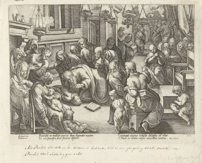 Paulus vækker Eutychus tilbage til livet Apostlenes Gerninger (serietitel) Acta Apostolorum (serietitel) af Philips Galle (workshop of)