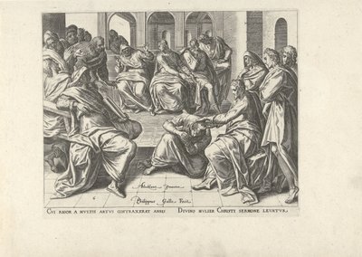 Kristus helbreder en forkrøblet kvinde Seks scener med Kristus og kvinder fra evangelierne (serietitel) af Philips Galle