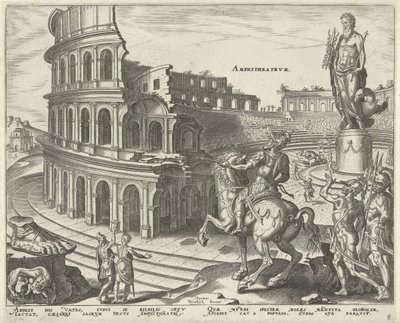 Colosseum i Rom Amfiteater (titel på objekt) Verdens otte vidundere. (serietitel) af Philips Galle