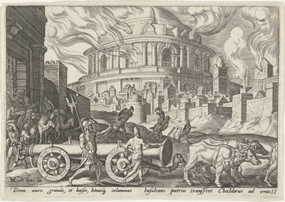Kaldæerne tager søjlerne i Jerusalems tempel The Days of Doom of the Jewish People (serietitel) af Philips Galle