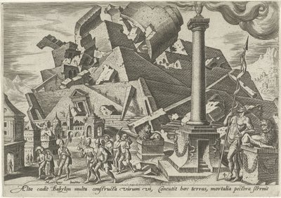 Ødelæggelsen af ​​Babelstårnet The Days of Doom of the Jewish People (serietitel) af Philips Galle