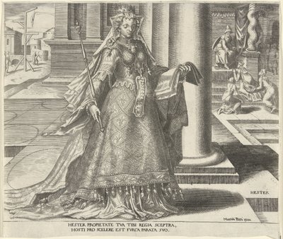 Esther Hester (titel på objekt) Otte berømte kvinder fra Det Gamle og Nye Testamente (serietitel) af Philips Galle