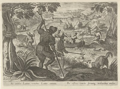 Jacht op oddere Jachttaferelen (serietitel) I hvilken enhver slags jagt, fuglefangst og fiskeri (serietitel) af Philips Galle