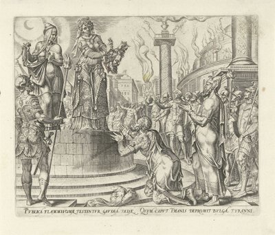 Judith viser hovedet af Holofernes til folket Judits og Holofernes historie (serietitel) af Philips Galle
