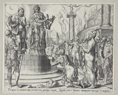 Judith viser hovedet af Holofernes frem for befolkningen i Bethulia af Philips Galle