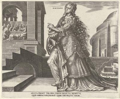Maria Magdalene Magdalena (titel på objekt) Otte berømte kvinder fra Det Gamle og Nye Testamente (serietitel) af Philips Galle