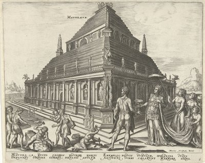 Mausoleet af Halikarnassus Mavsolaevm (titel på objekt) Verdens otte vidundere (serietitel) af Philips Galle