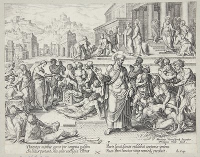 Petrus helbreder de syge med sin skygge af Philips Galle