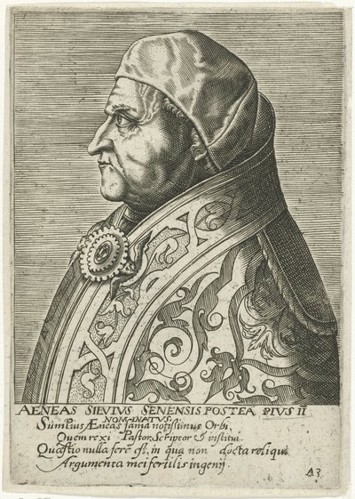 Portræt af pave Pius 2. af Philips Galle