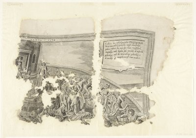 Øverste højre hjørne af et print af scenen af ​​Cebes Tabula Cebetis Carta Vitae (titel på objekt) af Philips Galle
