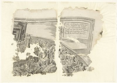 Øverste højre hjørne af et print af scenen af ​​Cebes Tabula Cebetis Carta Vitae (titel på objekt) af Philips Galle