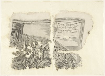 Øverste højre hjørne af et print af scenen af ​​Cebes Tabula Cebetis Carta Vitae (titel på objekt) af Philips Galle