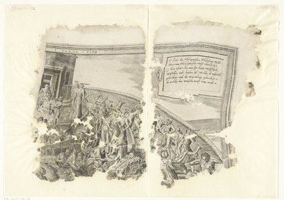 Øverste højre hjørne af et print af scenen af ​​Cebes Tabula Cebetis Carta Vitae (titel på objekt) af Philips Galle