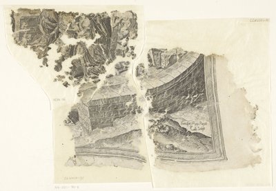 Nederste højre hjørne af et print af scenen af ​​Cebes Tabula Cebetis Carta Vitae (original titel) af Philips Galle