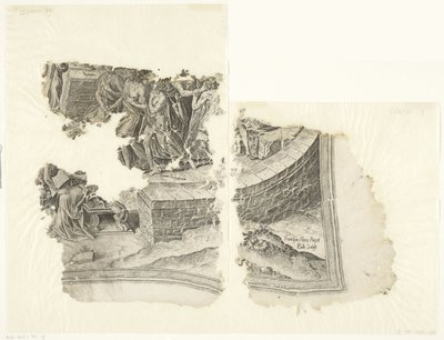 Nederste højre hjørne af et print af scenen af ​​Cebes Tabula Cebetis Carta Vitae (original titel) af Philips Galle