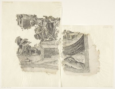 Nederste højre hjørne af et print af scenen af ​​Cebes Tabula Cebetis Carta Vitae (original titel) af Philips Galle