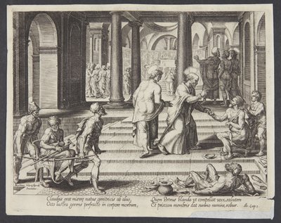Sankt Peter helbreder de lamme ved den smukke port af Philips Galle