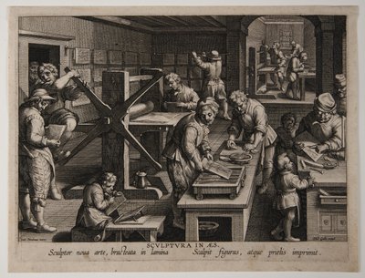 Opfindelsen af kobberstik, ca. 1591 (kobberstik) af Philips Galle