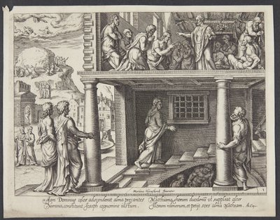 Apostlenes tilbagevenden fra Oliebjerget og valget af Matthias til apostel af Philips Galle