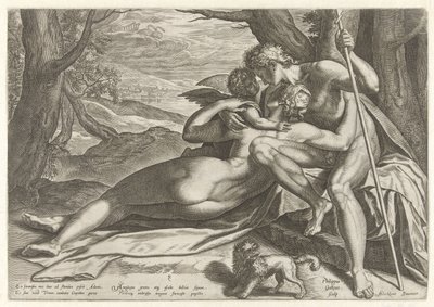 Venus og Adonis med Amor The Story of Adonis (serietitel) af Philips Galle