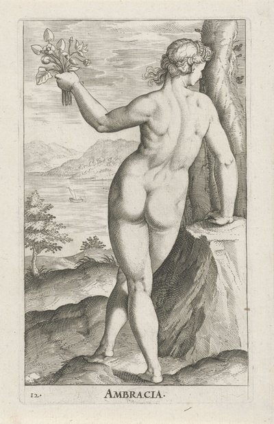 Vandnymfe Ambracia Ambracia (titel på objekt) Stroom en waternimfen (serietitel) Oceanitid-nymfer, epihidrid potamidus naiad (serietitel) af Philips Galle