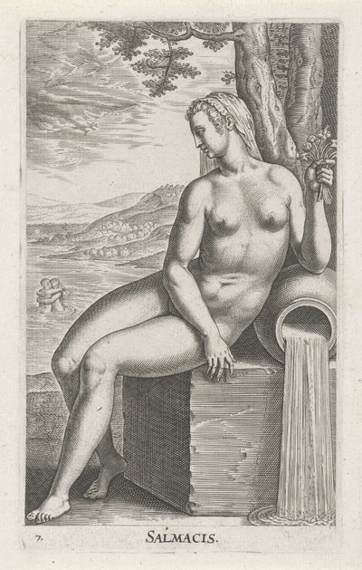 Vandnymfe Salmacis Salmacis (titel på objekt) Stroom- en waternimfen (serietitel) Oceanitid-nymfer, epihidrid potamidus naiads (serietitel) af Philips Galle