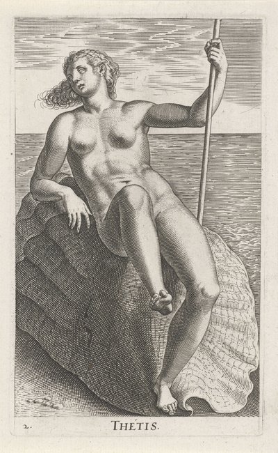 Vandnymfen Thetis Thetis (titel på objekt) Stroom en waternimfen (serietitel) Oceanitid-nymfer, epihidrid potamidus naiad (serietitel) af Philips Galle