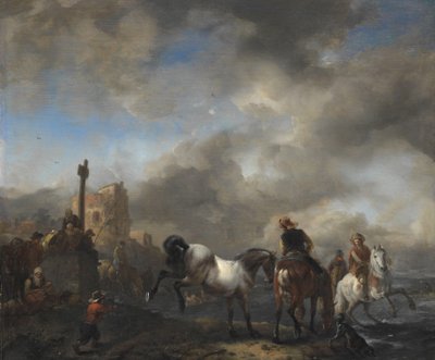 Hestedam nær en grænsesten af Philips Wouwerman