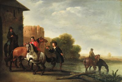 Riders Watering their Horsesdani af Philips Wouwermans or Wouvermans