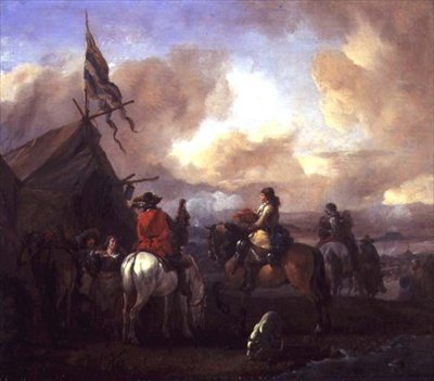 Kavalerister i en militær lejr (panel) af Philips Wouwermans or Wouwerman