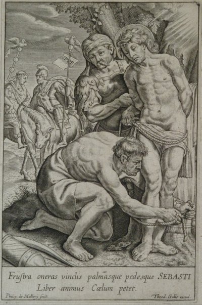 Sankt Sebastian bliver bundet til et træ af to soldater af Philips van Mallery