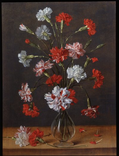 En buket nelliker i en glasvase, ca. 1600-1700 (olie på panel) af Phillipe de Marlier