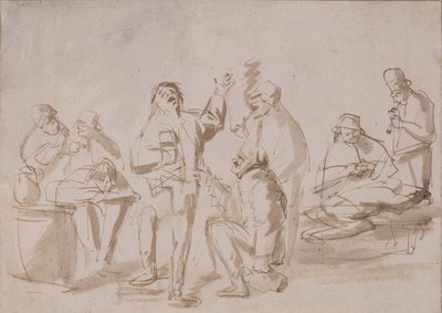 Peasants in a Tavern, ca. 1662 (pen og blæk med vask på papir) af Phillips de Koninck