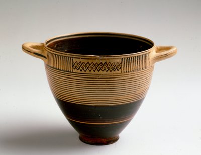 Fønicisk kunst: Kotyl-type skåret i malet ler. Fra Laurie (Almunecar i Spanien) Dim. 8x9,2 cm Granada, arkæologisk museum af Phoenician Phoenician