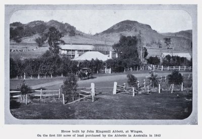 Hus bygget af John Kingsmill Abbott i Wingen på de første 330 acres jord købt af Abbotts i Australien i 1843 (s/h foto) af Photographer Australian