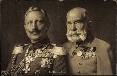 Ak Kejser Wilhelm II af Preussen med Kejser Franz Josef I af Østrig, loyalitet (s/h foto) af Photographer German
