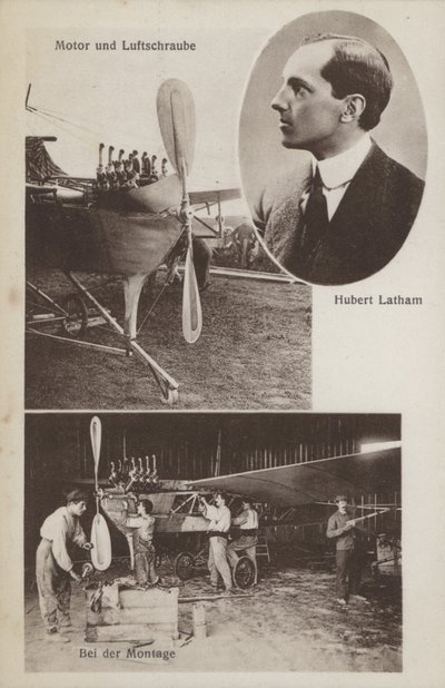 Den franske flyver Hubert Latham og hans fly (s/h foto) af Photographer German