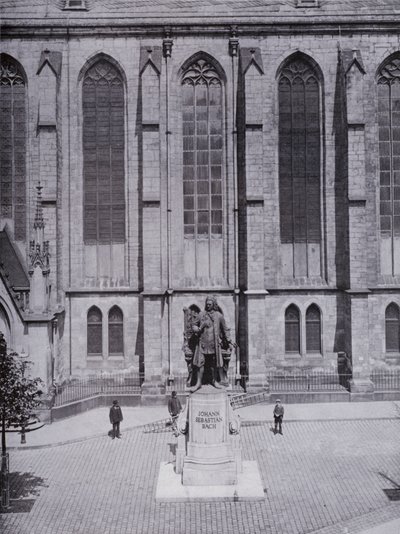 Leipzig: Thomaskirche med Bach monument (s/h foto) af Photographer German