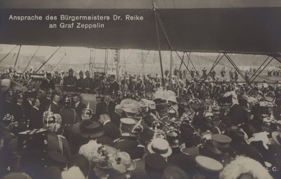 Tale af borgmester Dr. Reike til den tyske luftskibskonstruktør Graf Ferdinand von Zeppelin (s/h foto) af Photographer German
