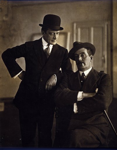 Komponisten Giacomo Puccini (1858-1924) og musikforlaget Tito Ricordi II (1865-1933). af Photographer Italian
