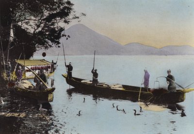Japan, ca. 1912: Fiskeri med en skarv, Nagaragawa (foto) af Photographer Japanese