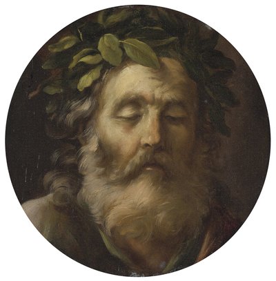 Portræt af digteren Homer par Mola, Pier Francesco (1612-1666). Olie på træ, str. : D 38,7, , Privat Samling af Pier Francesco Mola