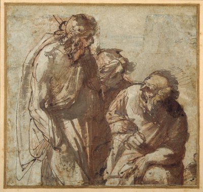 Sankt Peter fornægter Kristus (pen og brunt blæk med brun vask) af Pier Francesco Mola