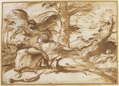 Englen, der viser sig for Hagar i ørkenen (recto) af Pier Francesco Mola
