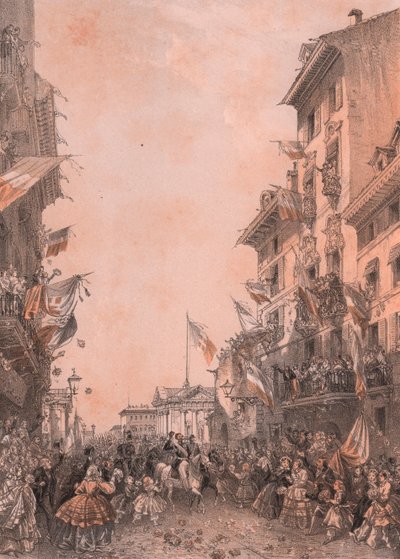 Kong Vittorio Emanuele IIs indtræden i Brescia, Lombardiet af Blaise Nicolas Le Sueur