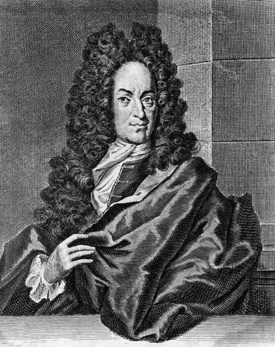 Portræt af Georg Ernst Stahl (1659-1734), tysk læge og kemiker, gravering fra Opusculum chimico-physico-medicum, Halae Magdeburgicae af Blaise Nicolas Le Sueur