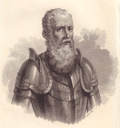 Portræt af den italienske militærleder Ezzelino III da Romano eller Ecelino da Romano (1194-1259), kobberstik af Blaise Nicolas Le Sueur