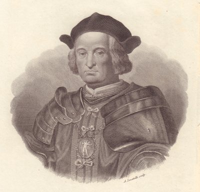 Portræt af den italienske militærleder og politiker Gian Giacomo Trivulzio (1440-1518), kobberstik af Locatelli af Blaise Nicolas Le Sueur