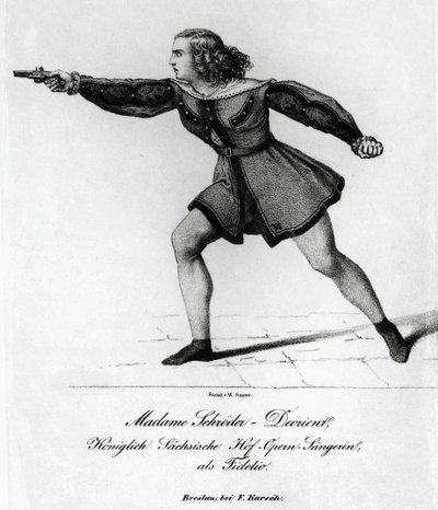 Portræt af Wilhelmine Schroder-Devrient (1804-1860), tysk sopran, i rollen som Leonora i Fidelio eller ægteskabelig kærlighed, af Ludwig van Beethoven (1770-1827), gravering af Blaise Nicolas Le Sueur