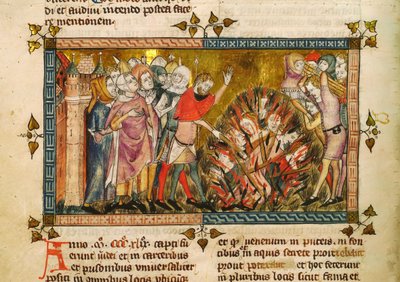 Afbrænding af jøderne i 1349. Miniature fra: Tractatus Quartus af Gilles de Muisit, ca. af Pierart dou Tielt